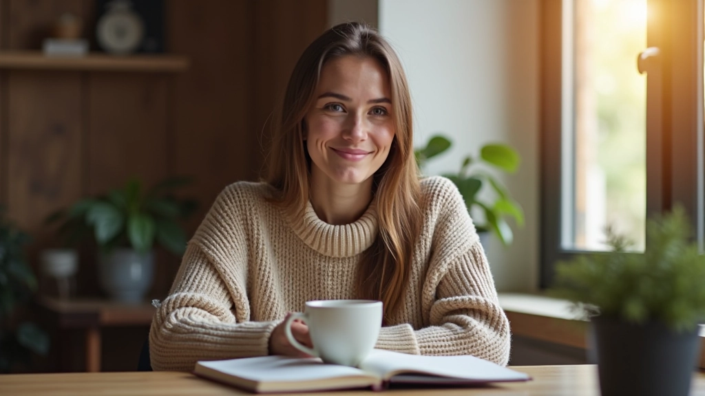 Persona che scrive riflessioni in un taccuino con una tazza di tè, simbolo di introspezione consapevole