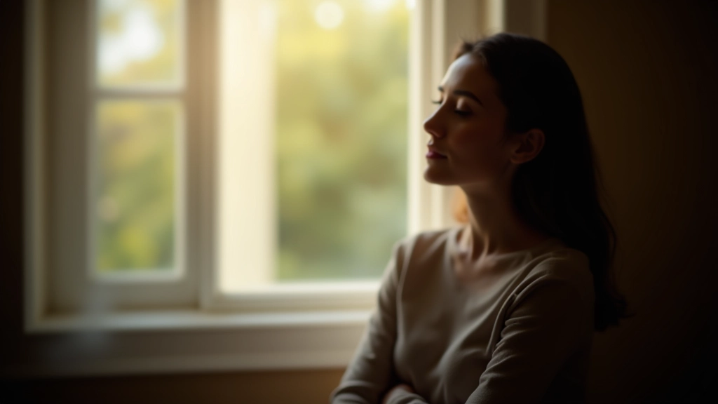 Persona che riflette consapevolmente guardando fuori dalla finestra in uno spazio tranquillo e illuminato naturalmente