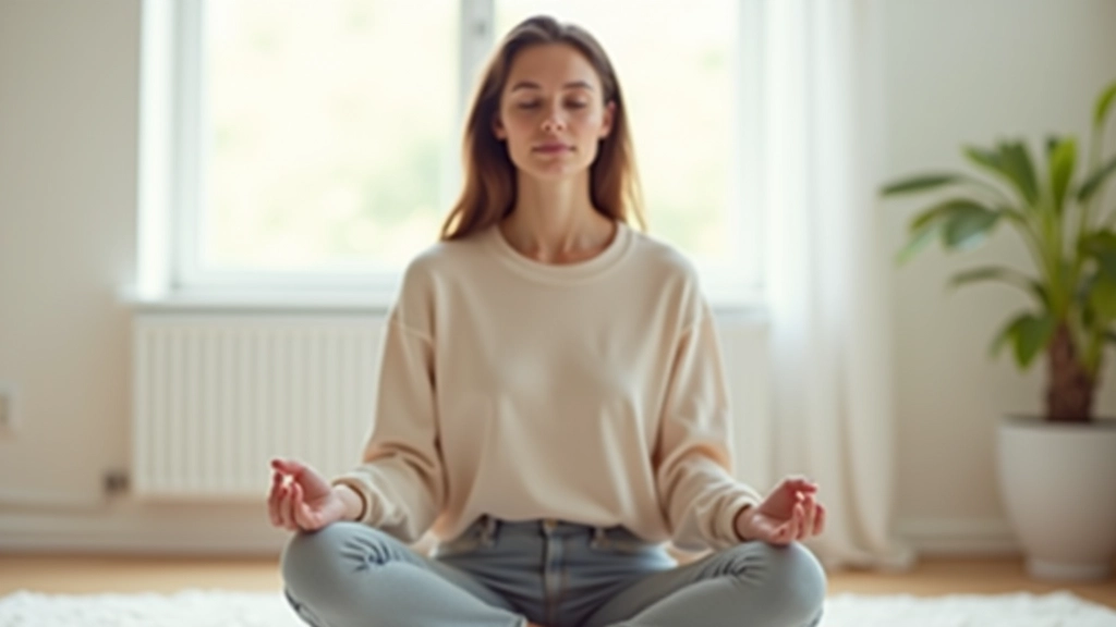 Donna seduta in meditazione in uno spazio sereno con luce naturale, concentrata su se stessa